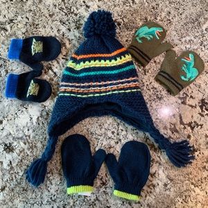BUNDLE boys set of 3 mittens and a winter hat